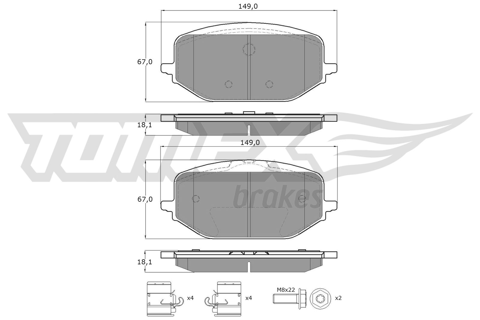 TOMEX BRAKES Bremseklodser tx6054 foraksel for PEUGEOT