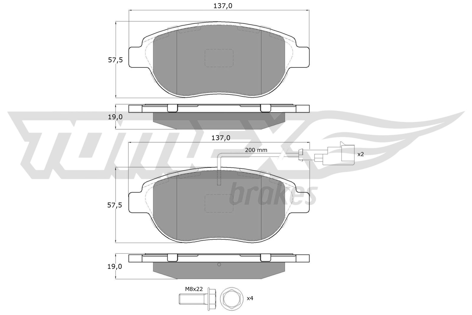 TOMEX BRAKES Bremseklodser tx1445 foraksel for OPEL ABARTH FIAT