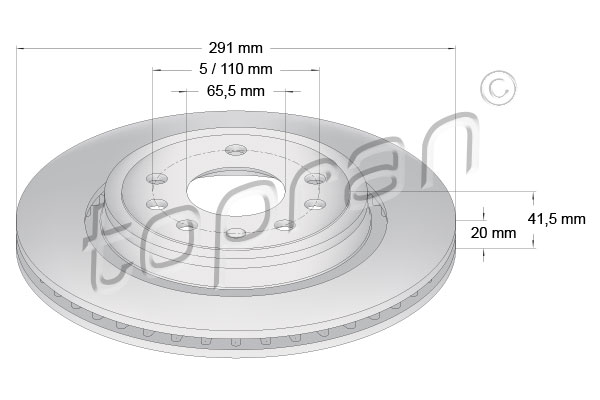 TOPRAN Bremseskive 206859 bagaksel ventileret 291mm 20mm for OPEL FIAT VAUXHALL