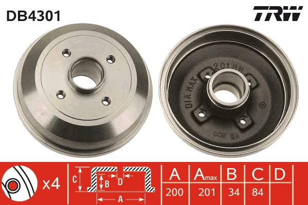 TRW Bremsetromle db4301 for VAUXHALL