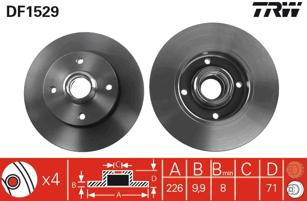 TRW Bremseskive df1529 fuld 226mm 10mm for VW