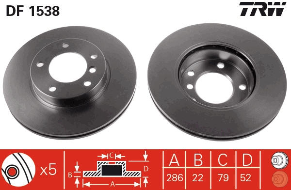 TRW Bremseskive df1538 286mm 22mm for BMW