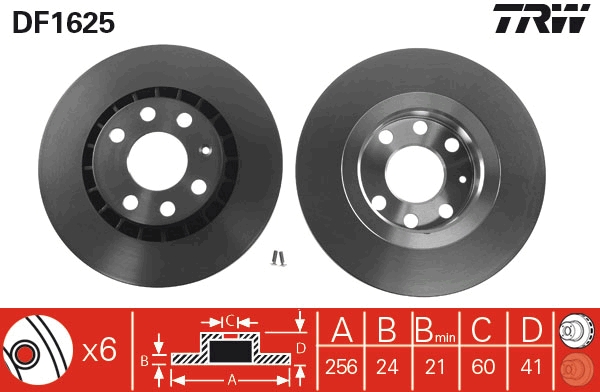 TRW Bremseskive df1625 ventileret 256mm 24mm for OPEL VAUXHALL LOTUS