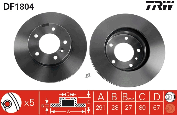 TRW Bremseskive df1804 291mm 28mm for JAGUAR