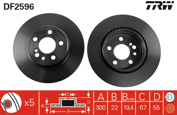TRW Bremseskive df2596 300mm 22mm for MERCEDES-BENZ