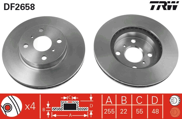 TRW Bremseskive df2658 256mm 22mm for CHEVROLET TOYOTA GREAT WALL