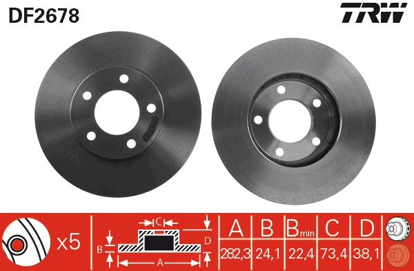 TRW Bremseskive df2678 282mm 24mm for PLYMOUTH DODGE CHRYSLER