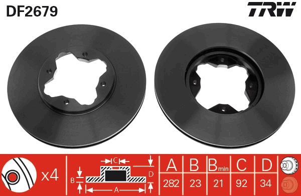TRW Bremseskive df2679 282mm 23mm for HONDA ROVER