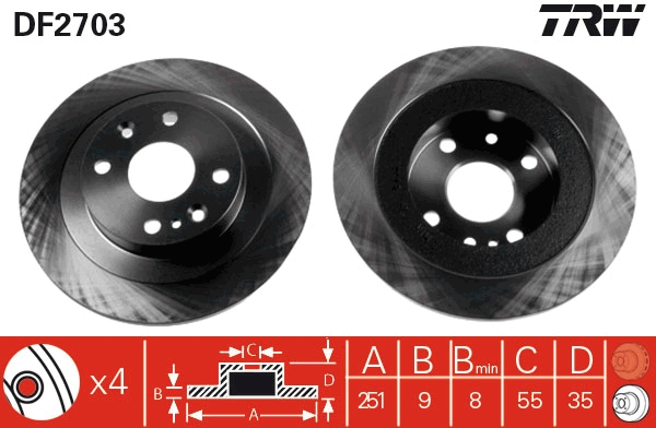 TRW Bremseskive df2703 251mm 9mm for MAZDA