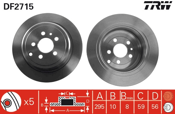 TRW Bremseskive df2715 fuld 295mm 10mm for PEUGEOT LANCIA
