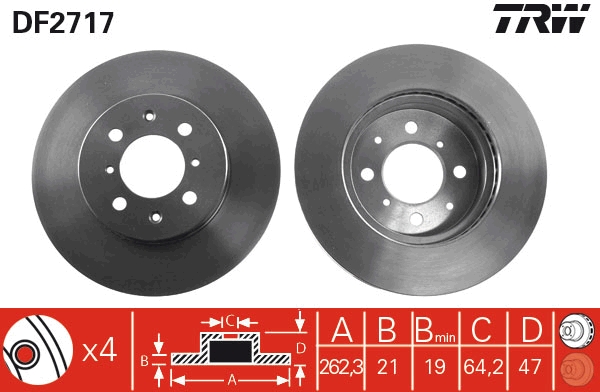TRW Bremseskive df2717 ventileret 262mm 21mm for HONDA ROVER