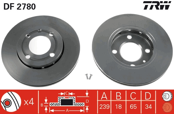 TRW Bremseskive df2780 239mm 18mm for VW