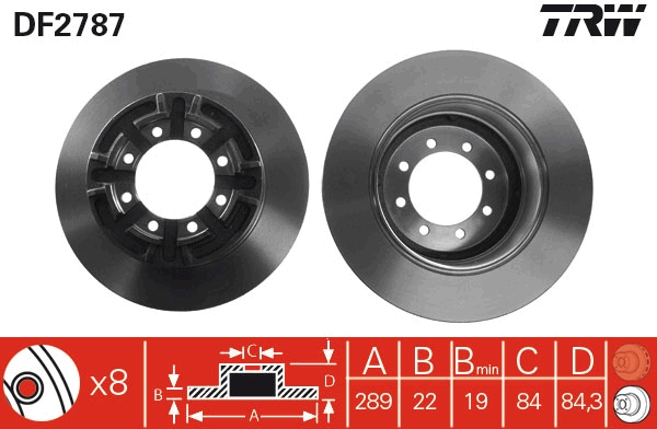 TRW Bremseskive df2787 289mm 22mm for IVECO