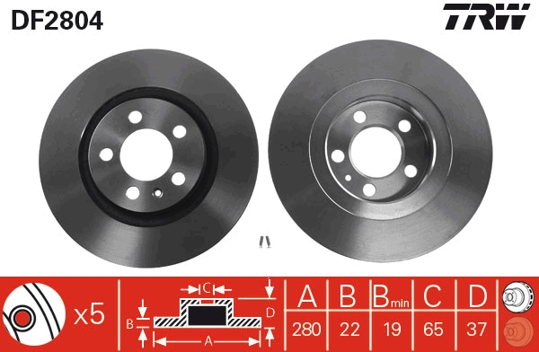 TRW Bremseskive df2804 280mm 22mm for BRILLIANCE VW VW (SVW)