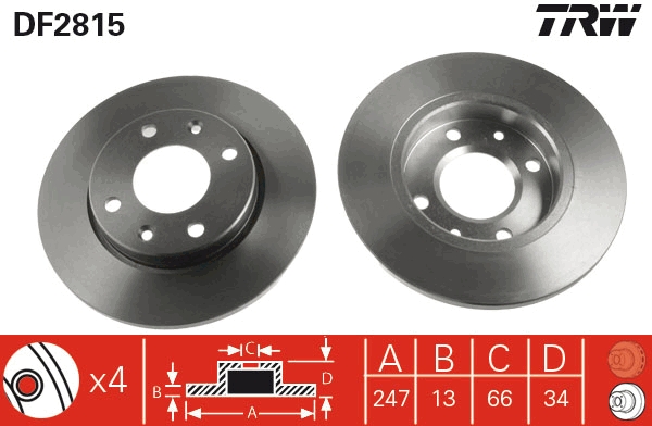 TRW Bremseskive df2815 247mm 13mm for CITROËN PEUGEOT