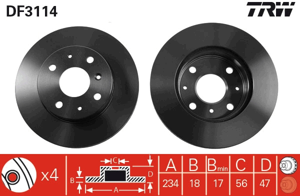TRW Bremseskive df3114 ventileret 234mm 18mm for DAIHATSU