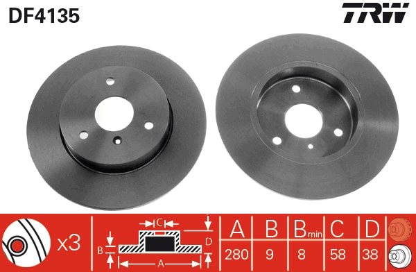 TRW Bremseskive df4135 280mm 9mm for SMART SUZUKI (CHANGHE)