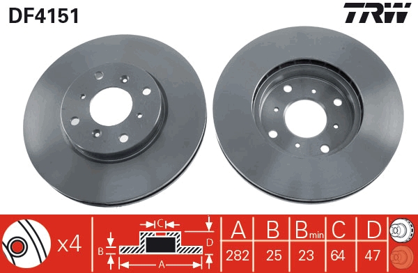 TRW Bremseskive df4151 282mm 25mm for HONDA