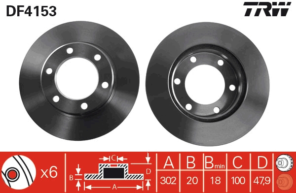 TRW Bremseskive df4153 ventileret 302mm 20mm for TOYOTA