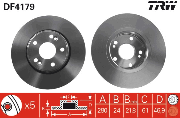 TRW Bremseskive df4179 280mm 24mm for RENAULT