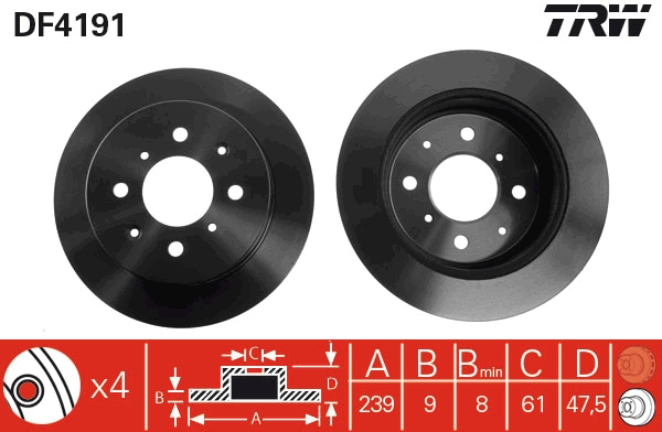 TRW Bremseskive df4191 239mm 9mm for HONDA ACURA