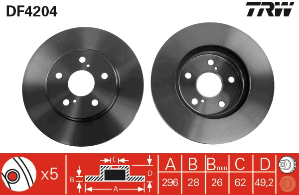 TRW Bremseskive df4204 296mm 28mm for LEXUS TOYOTA (GAC)