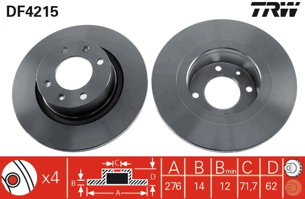 TRW Bremseskive df4215 276mm 14mm for CITROËN