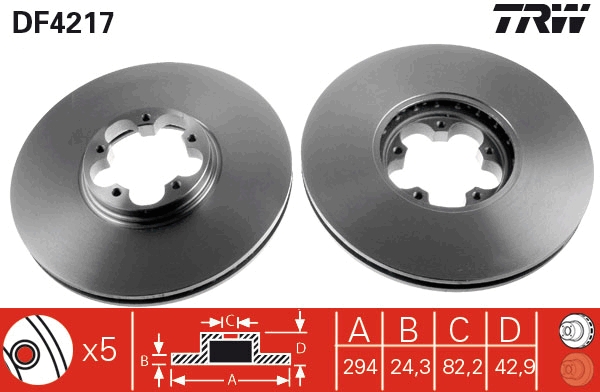 TRW Bremseskive df4217 294mm 24mm for FORD