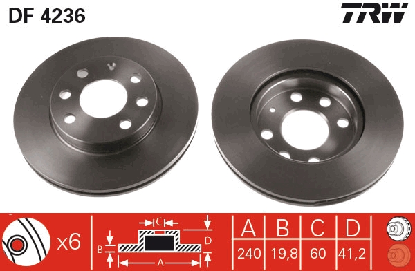 TRW Bremseskive df4236 ventileret 240mm 20mm for VAUXHALL