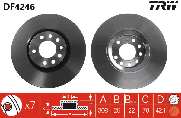 TRW Bremseskive df4246 308mm 25mm for CHEVROLET SAAB OPEL
