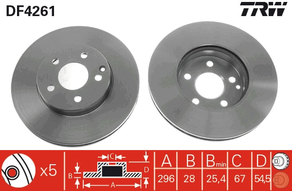 TRW Bremseskive df4261 296mm 28mm for MERCEDES-BENZ