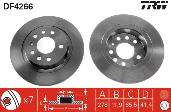 TRW Bremseskive df4266 278mm 12mm for OPEL SAAB FIAT CHEVROLET CADILLAC VAUXHALL