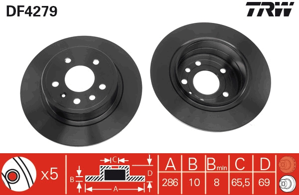 TRW Bremseskive df4279 286mm 10mm for SAAB
