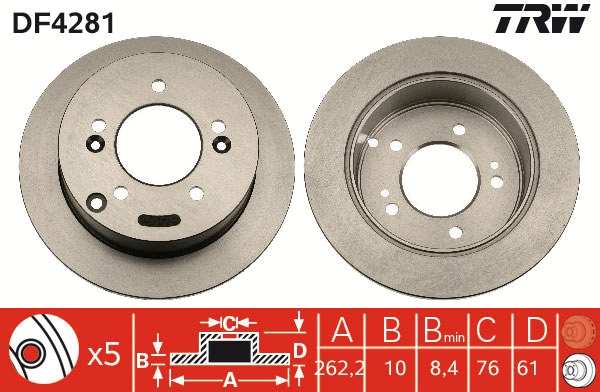 TRW Bremseskive df4281 262mm 10mm for HYUNDAI KIA