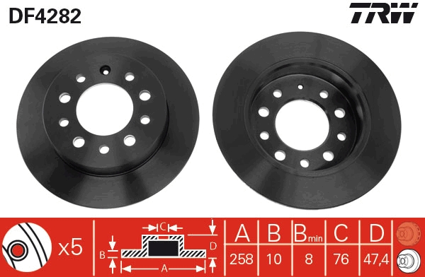 TRW Bremseskive df4282 258mm 10mm for HYUNDAI