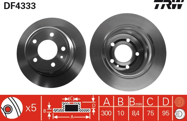 TRW Bremseskive df4333 300mm 10mm for BMW