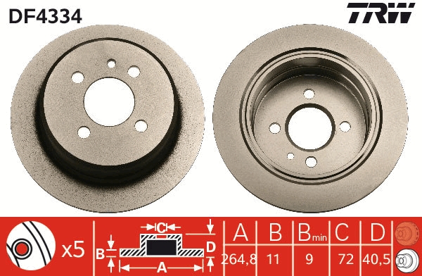 TRW Bremseskive df4334 fuld 258mm 10mm for BMW