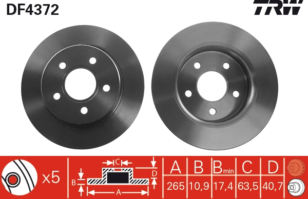 TRW Bremseskive df4372 265mm 11mm for FORD MAZDA (CHANGAN)