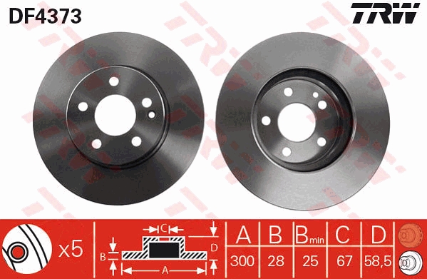 TRW Bremseskive df4373 ventileret 300mm 28mm for MERCEDES-BENZ (FJDA) MERCEDES-BENZ