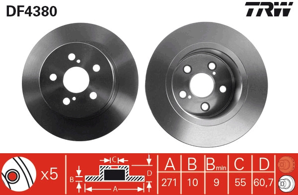 TRW Bremseskive df4380 271mm 10mm for TOYOTA