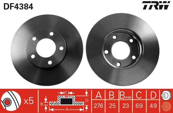 TRW Bremseskive df4384 ventileret 278mm 25mm for MAZDA MAZDA (CHANGAN)