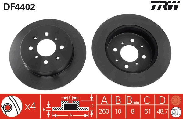 TRW Bremseskive df4402 fuld 260mm 10mm for HONDA MG ROVER