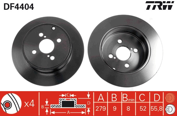 TRW Bremseskive df4404 fuld 279mm 9mm for TOYOTA
