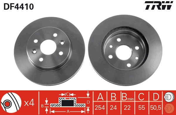 TRW Bremseskive df4410 ventileret 254mm for KIA