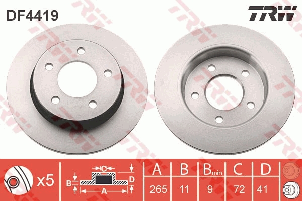 TRW Bremseskive df4419 fuld 265mm 11mm for MAZDA MAZDA (CHANGAN)