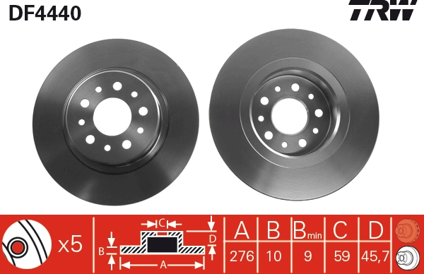 TRW Bremseskive df4440 fuld 276mm 10mm for ALFA ROMEO