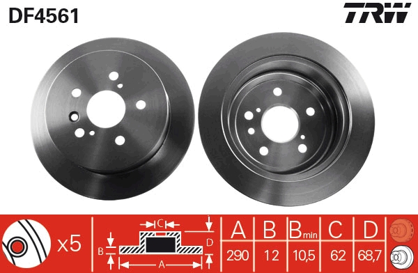 TRW Bremseskive df4561 fuld 291mm 12mm for TOYOTA