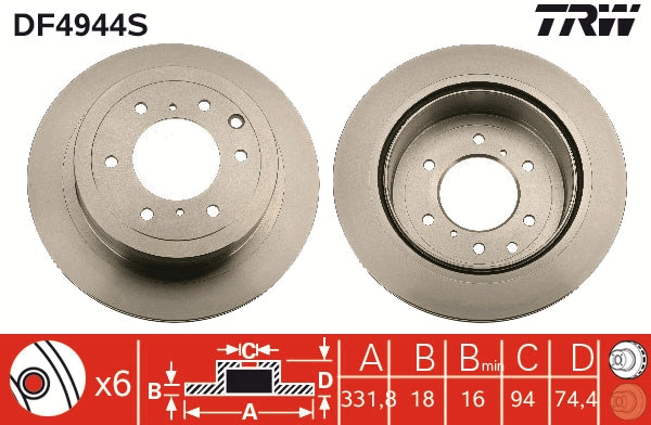 TRW Bremseskive df4944s 332mm 18mm for MITSUBISHI