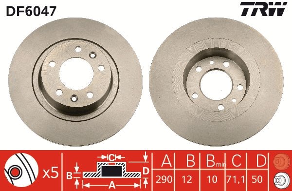 TRW Bremseskive df6047 fuld 290mm 12mm for PEUGEOT
