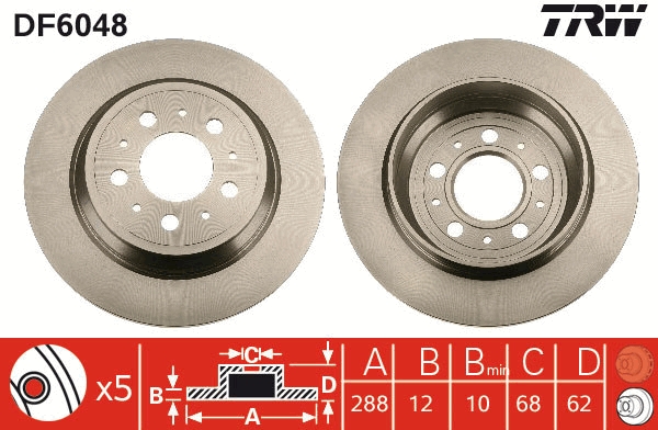 TRW Bremseskive df6048 fuld 288mm 12mm for VOLVO